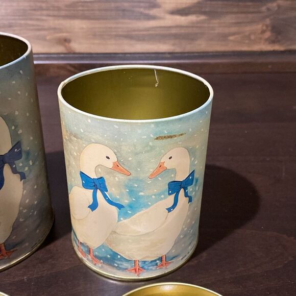 Vintage Nesting Blue Ribbon Duck Geese Metal Tin Canisters Set of 3 - Picture 8 of 10